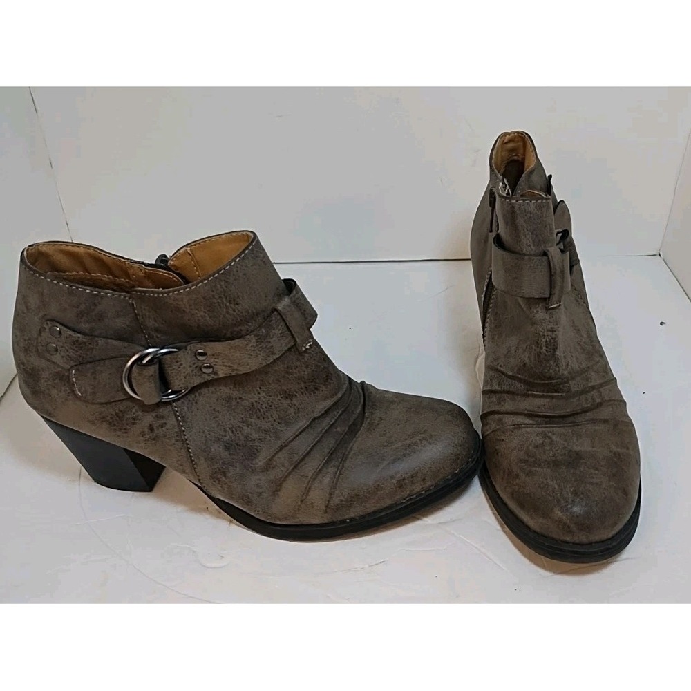 Natural Soul Yeva Faux Leather Stacked‎ Ankle Boots Women's 8.5 Gray Naturalizer